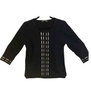 Briton Ivy Black 3/4 Sleeve Cardigan White‎ Cutaway